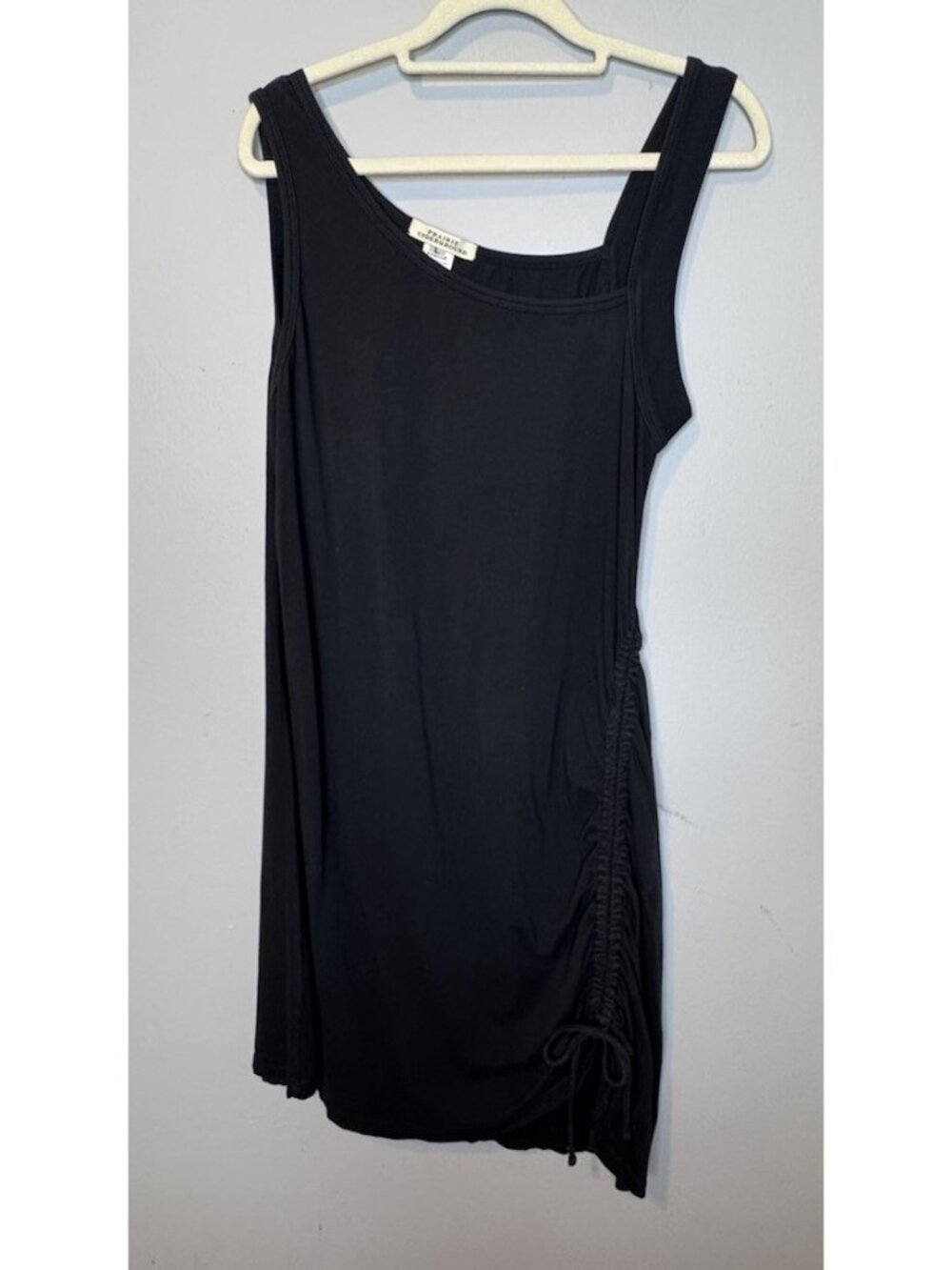 Prairie Underground Dress Large Black Tank Ruched Side Tie Sleeveless Organic